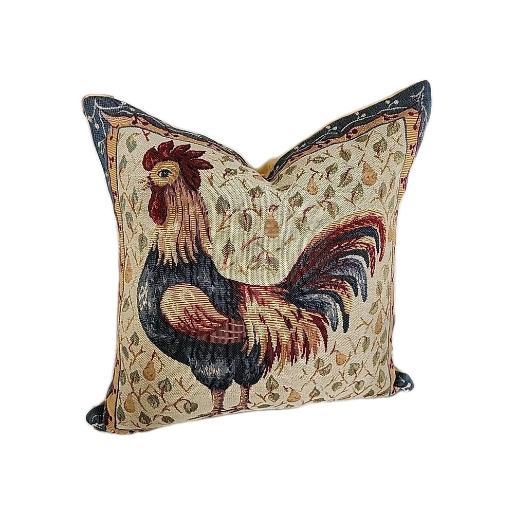 J PANSU PARIS‎ Tapestry Rooster Pillow Cotton French Country Farmhouse 17x17